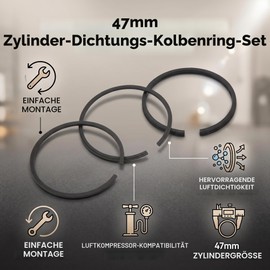 Piston Ring Kit Set of 3 for Air Compressor with 44 mm Inner Diameter (1.7 inches), Suitable for 47 mm Cylinder (1.9 Inch) Compatible with Piston Rings Air Compressor Replacement Part