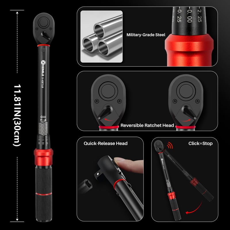 XEIMILE 3/8-Inch Drive Click Torque Wrench - 5-45 Ft-Lb/6.8-61Nm, Dual-Direction
