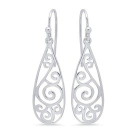 MAX + STONE 925 Filigree Sterling Silver Teardrop Dangle Anti-tarnishing Statement Earrings for Women