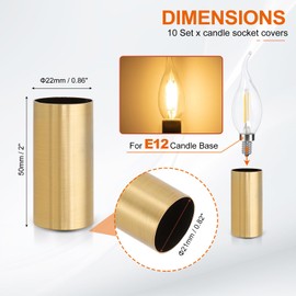 PATIKIL 2" Tall Candle Covers Sleeves, 10Pcs Metal E12 Chandelier Socket Sleeves with Insulation Heat Shrinkable Flame Retardant Tube Bulb Light Base Holder for Lamps, Golden