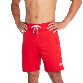 Speedo Mens Guard Swim Trunk Knee Length Boardshort Volley, Team Red, 32 US