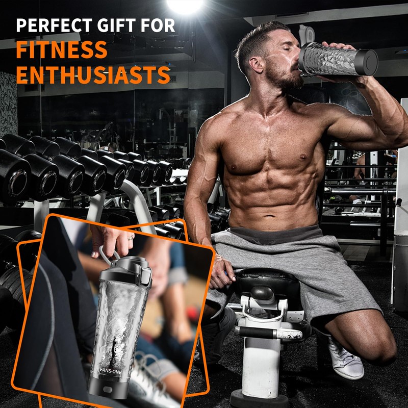 FANS-ONE Premium Electric Protein Shaker Bottle, 24 oz Lockable Blender