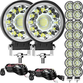 4 Inch Round LED Work Lights 99W 10000lm, 18 Pack Off Road LED Light Pods Bar with Wiring Harness for ATV UTV RV SUV SXS Tractor Truck Golf Cart Go Cart, 12V 24V