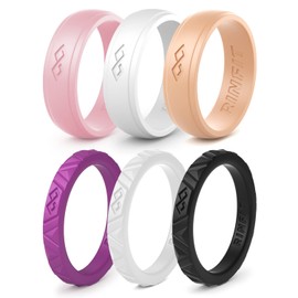 Rinfit Silicone Wedding Ring Sets - Soft, Stackable & Thin Silicone Rings for Her - Womens Rubber Wedding Rings - SetL, Size 7