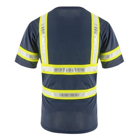 SMASYS Reflective Shirts - High Visibility Short Sleeve T Shirts ANSI with Pockets and Reflective Tape for Men,Women (Yellow-Navy,5XL)