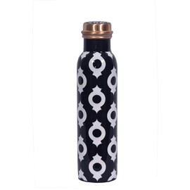 VONECO Premium Copper Water Bottle- 34Oz Handcrafted Enamel Black/White Design Design Leak-Proof Copper Bottle Ayurvedic Pure Copper Water Bottle for Drinking Stylish Hydration Solution Hand Washable