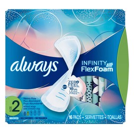 Always Pads Size 2 Infinity With Flex Foam 16 Count Heavy Flow (2 Pack)