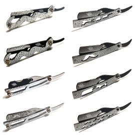 Gray Collection Straight Edge Shaving Razor for Professional Barbers and Personal Use - All Hair Type Unisex Shaver - Classic Style Folding Knife - Double Edge Blade Holder (Dark Gray Snake Razor)