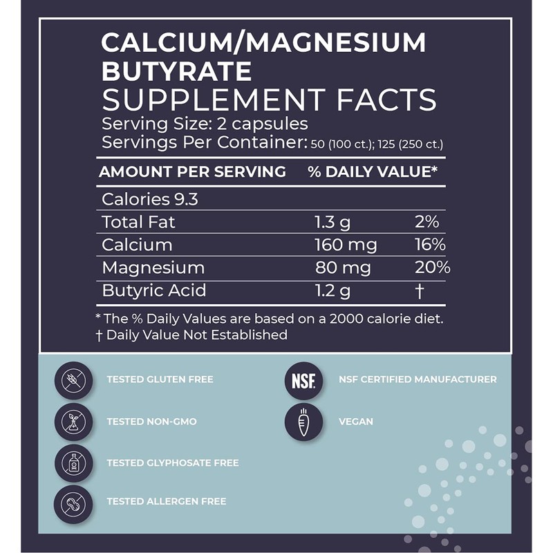 BodyBio Calcium Magnesium Butyrate | Postbiotic Supplement | Vegetarian-Friendly |