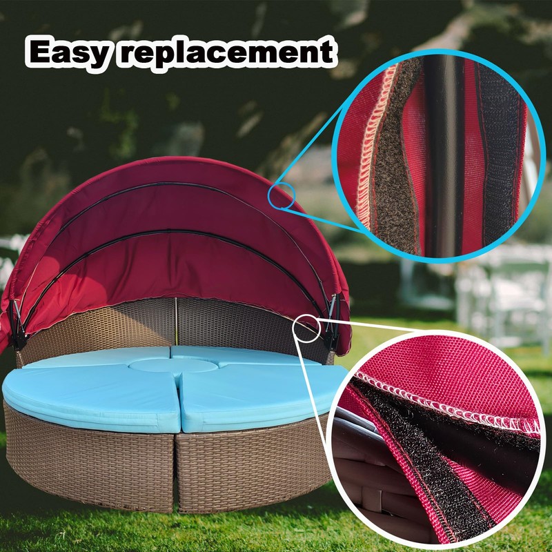 Patio Daybed Canopy Replacement Top, Retractable Top Cover for 66in