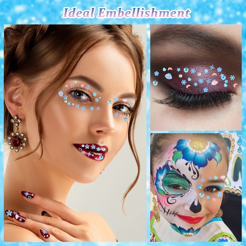 KIMOBER 50 Gram Mixed Craft Sequins and Spangles,Iridescent Blue Assorted