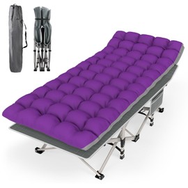 Suteck Camping Cot, Folding Camping Cot Bed for Adults Sleeping 1200D Double Layer Oxford Portable Folding Outdoor Cots for Camping W/Soft Pad Carry Bag for Home Office Nap Beach Travel, 500LBS,Purple