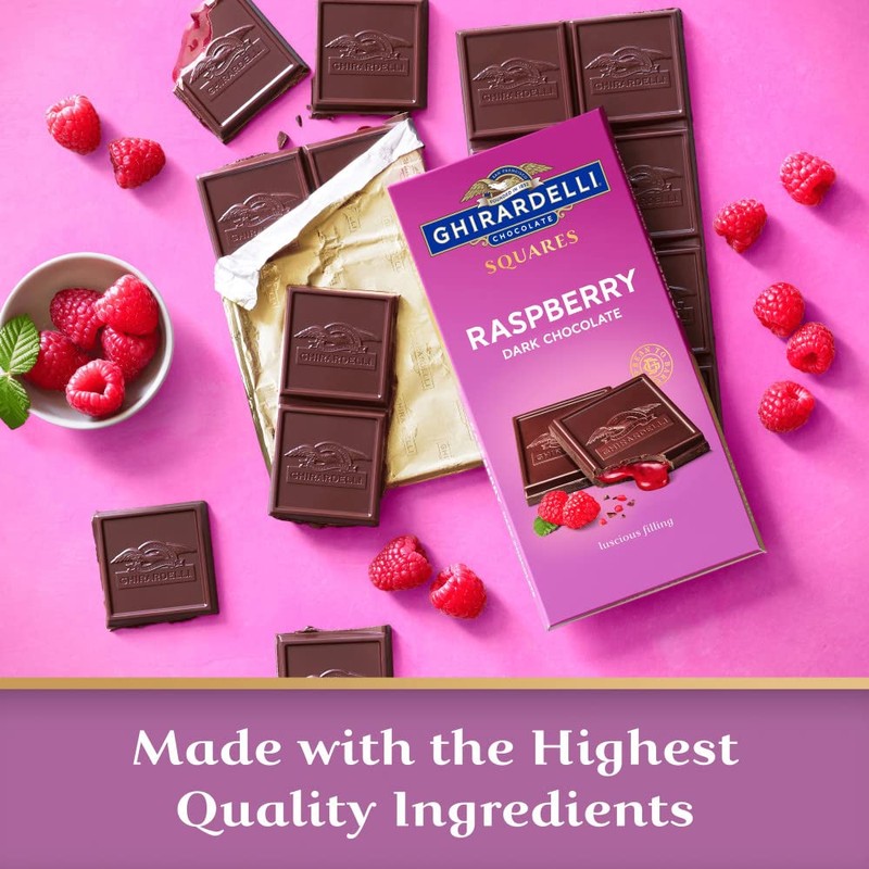 GHIRARDELLI Raspberry Dark Chocolate Squares Bar, 4.8 Oz Bar (10