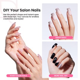 Beetles Tipex Instant Apex Nail Tips Kit Short Square , 224 Pcs Pre-Building Pre-Etched False Nail Tips with Tipex Nail Glue, Mini Nail Lamp-Thick Acrylic Nail Tips Set