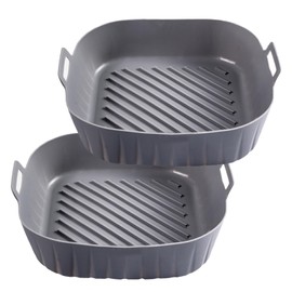 Golden Associate Silicone Liners Square for 8 to 8.5 inch Air Fryer, 2 Pcs Non-stick Food-grade Reusable Basket Baking Tray Airfryer Accessories, Grey