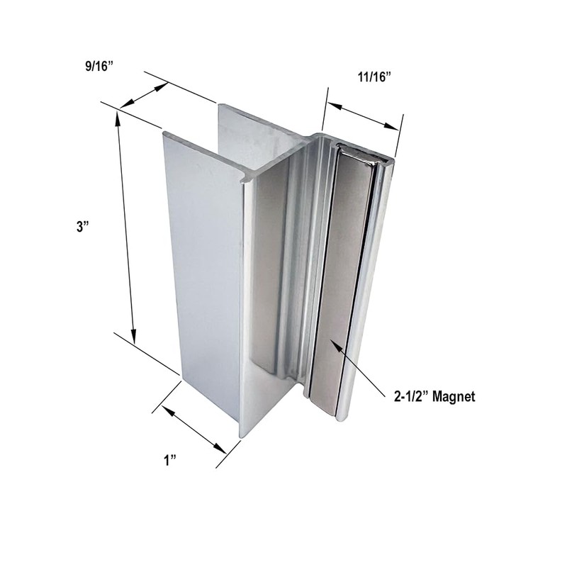 Gordon Glass® Chrome 3" U-Channel with 2-1/2" Magnet for 1/2"