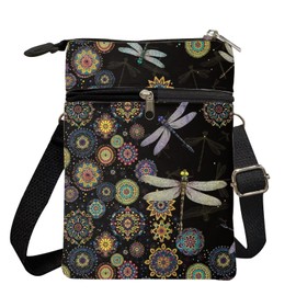 Kuiaobaty Dragonfly Print Crossbody Handbag for Women Vintage Casual Shoulder Bag for Hiking Camping Women Adjustable Sling Purse for Girls Cell Phone Cross Body Bag Gift for Friends