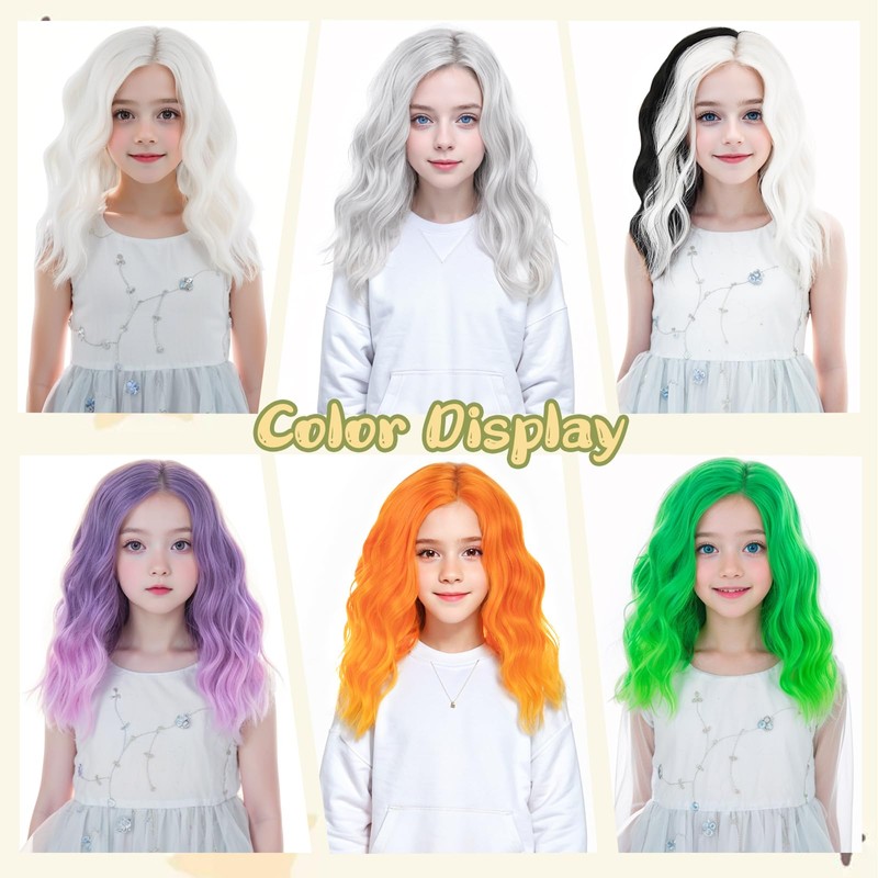 Green Wig for Kids - Short Wavy Synthetic Fiber Wig,