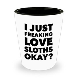 HollyWood & Twine Sloth Shot Glass Funny Sloth Themed Gifts for Him and Her - I Just Freaking Love Sloths Okay? Ceramic Shot Glasses Gift Ideas