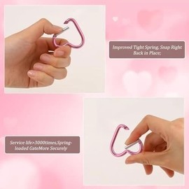 6 PCS Silver&Pink Lovely Heart Clip Keychain, Star Carabiner Heart Shaped Backpack Clips Key Ring Clip for Holder Snap