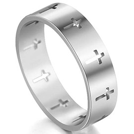 Jude Jewelers 6mm Stainless Steel Carved Christian Cross Religious Wedding Band Ring (Silver, 7)