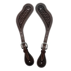 BLACK HOOF Basket Tooled Leather Spur Straps with Silver Spots for Horse Riders | Western Men, Women, Adjustable Single Ply Spur Straps | Equestrian Accessories (Dark Brown)