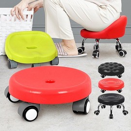 Mobile chair wheel rotation assistance, simple parents' low chair, backrest mobile chair black / 이동의자 바퀴 회전 보조 앉은뱅이 간이 부모님 좌식의자, 등받이이동의자 블랙