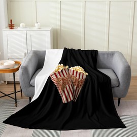 Erosebridal Popcorn Blanket Throw 50x60 Inch Red White Paper Striped Bucket Throw Blanket Dark Black Cinema Movie Film Theme Fleece Blanket for Couple Lovers Adults Romantic Movie Flannel Blanket