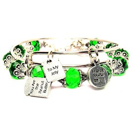 ChubbyChicoCharms You Are the Peanut Butter to My Jelly Emerald Green Crystal Bracelet with Adjustable Wire Bangle Set, 2.5"