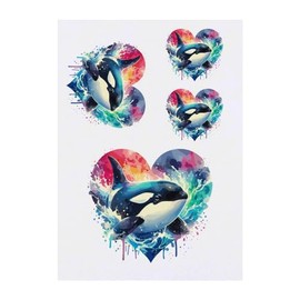 4 x 'Orca Splashing In Ocean Waves' Temporary Tattoos - Water Resistant, Skin-Safe, Non-Toxic Transfers, Mixed Sizes (TO00074038)