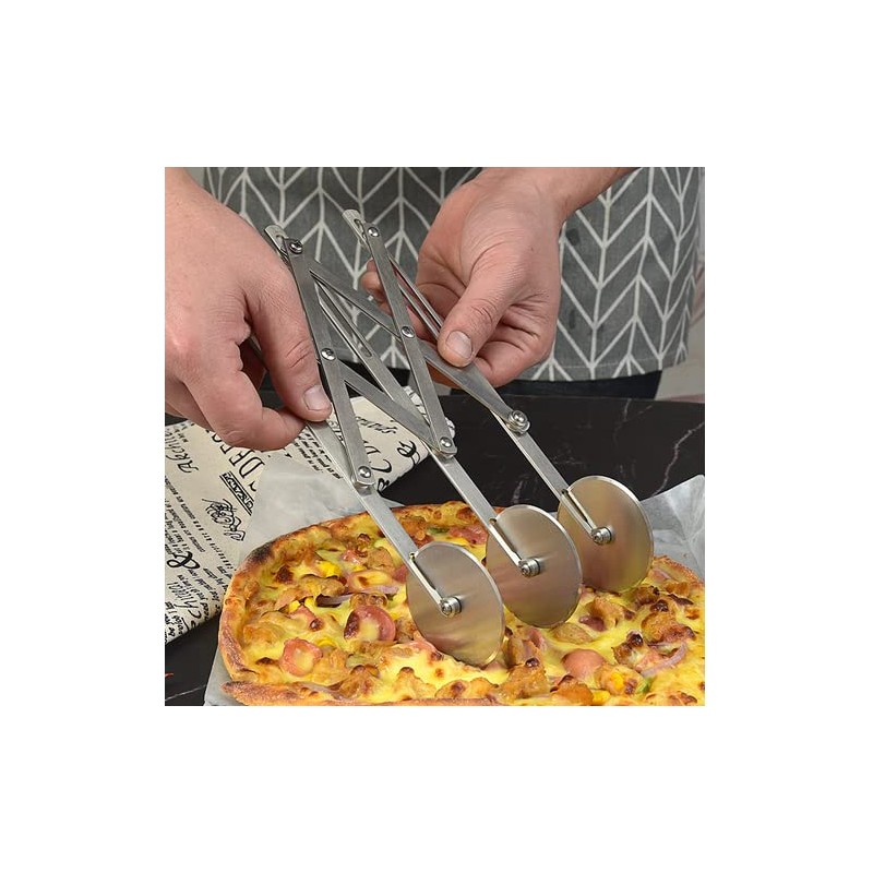 4 Wheel Stainless Steel Pastry Cutter,Expandable Pizza Slicer,Adjustable Cutter Roller