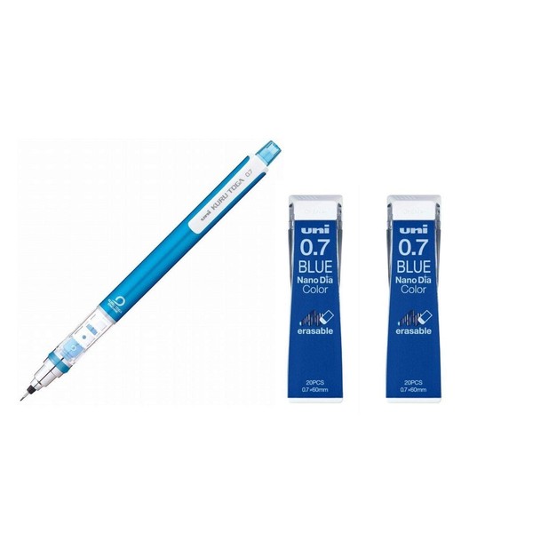 Uni Mechanical Pencil Kurutoga Standard 0.7mm Blue (M74501P.33)+ Lead Nano Dia Color 0.7mm Blue (U07202NDC.33) 2set