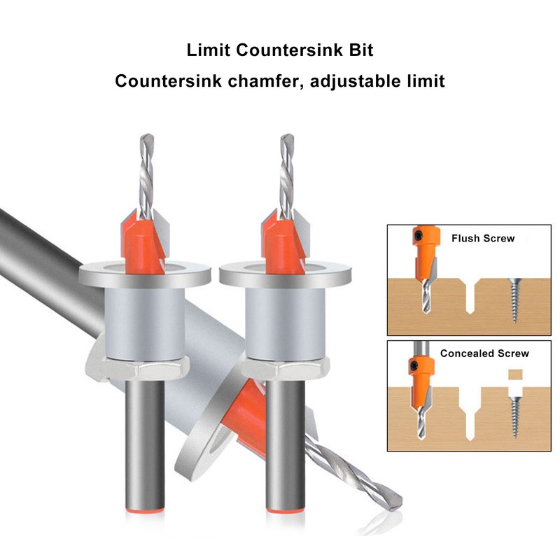 10PCS Countersink Drill Bits Adjustable Stop Tapered Countersink Bit for