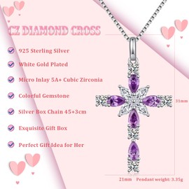 JiaYang Angel Wings Cross Necklace Women's Silver 925 Infinity Cross Pendant Chain Girls Birthstone Zirconia Necklace Religious Cross Jewellery Christian Gift for Women with Gift Box, Cubic Zirconia,