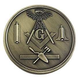 Working Tools Round Antique Brass Masonic Auto Emblem - 3" Diameter