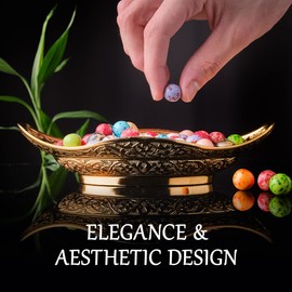 Crystalia Decorative Candy Bowl, Ellipse Turkish Delight Container, Antique Ottoman Design Oval Date Serving Dish, Food Grade Metallic Mini Sugar Holder for Ideal Gift, Home and Kitchen (Gold)