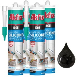Akfix 100E RTV Black Silicone Caulk (4x10.1 fl.oz.) - 100% Waterproof Silicone Sealant for Kitchen and Bathroom, Shower, Toilet, Sink, Window and Door, No Yellowing | Black, 4 Pack
