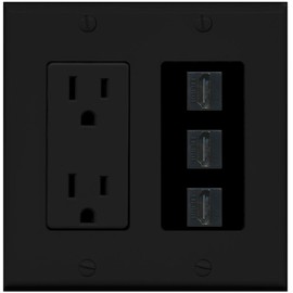 RiteAV - 15 Amp Power Outlet 3 Port HDMI Decorative Wall Plate - Black