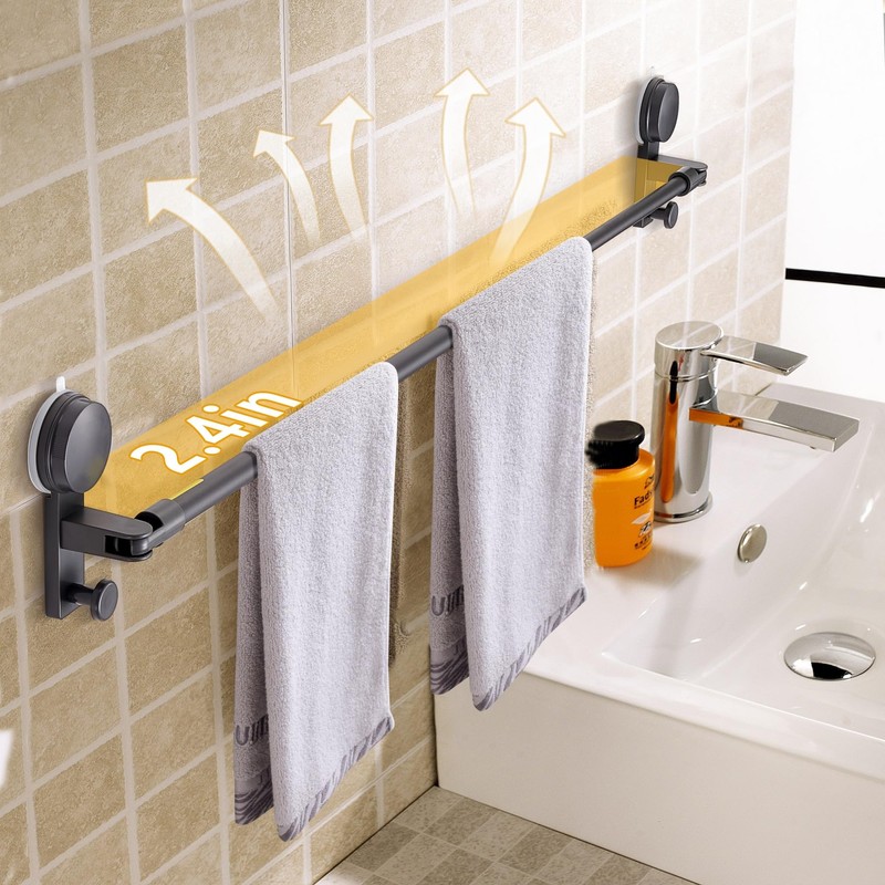Suction Cup Towel Rack for Bathroom, 19–33 Inch Adjustable No-Drill