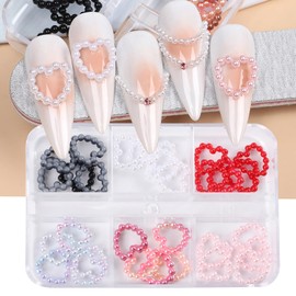 3D Heart Nail Art Decorations Love Heart Resin Pearl Nail Glitter Sequins Heart Nail Shiny Accessories Designs Acrylic Supplies for Women Girls Manicure Art Charms Heart Nail Gems Diamond