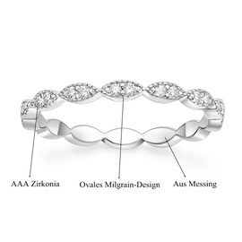 Zakk Eternity Ring Women's Front Ring Rose Gold Silver Narrow Eternity Rings Cubic Zirconia Oval Milgrain Engagement Rings Wedding Rings Wedding Rings, Copper