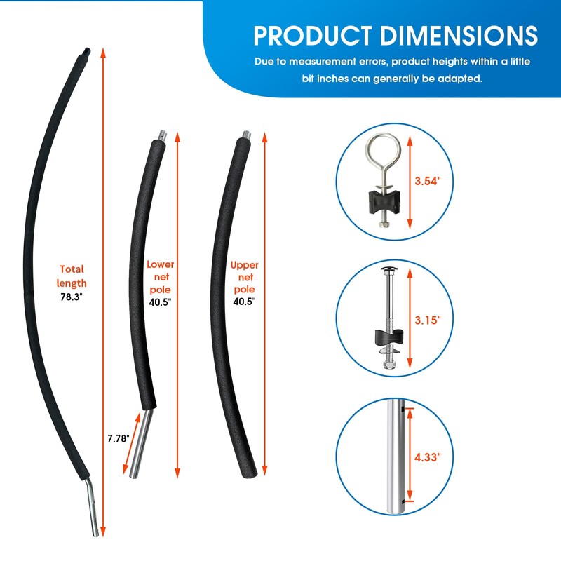 Universal Trampoline Replacement Curved Net Pole, Curved Pole Kit for
