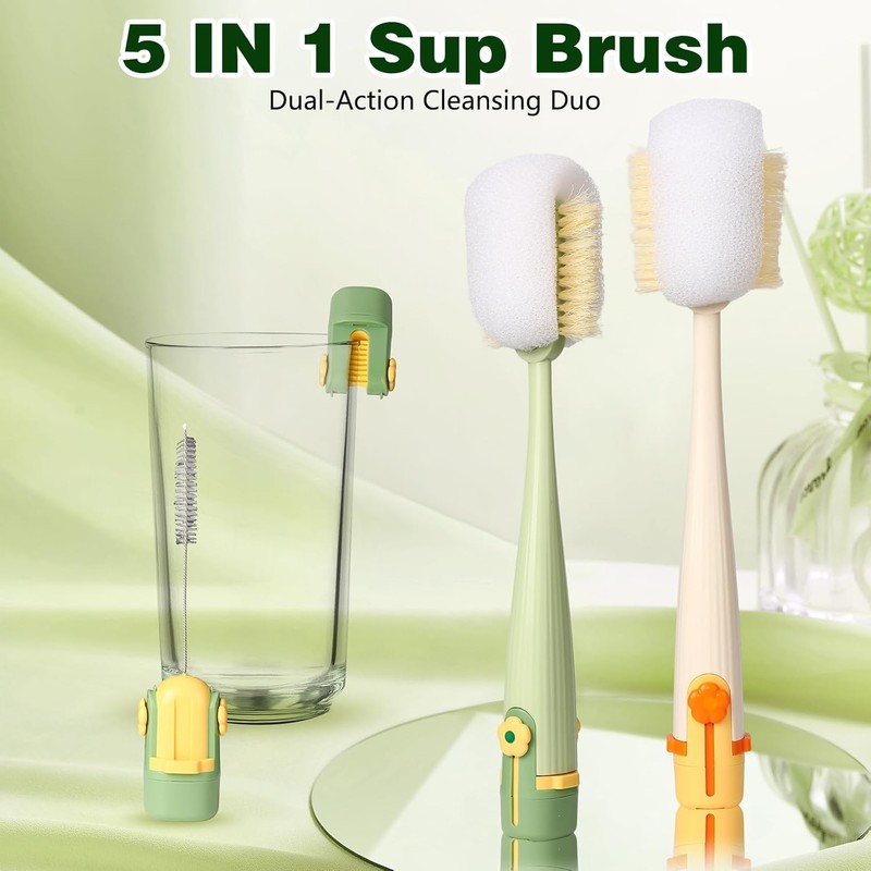 5-in-1 Bottle Cleaning Brush Set, Multifunctional Kitchen Lid Scrubber with