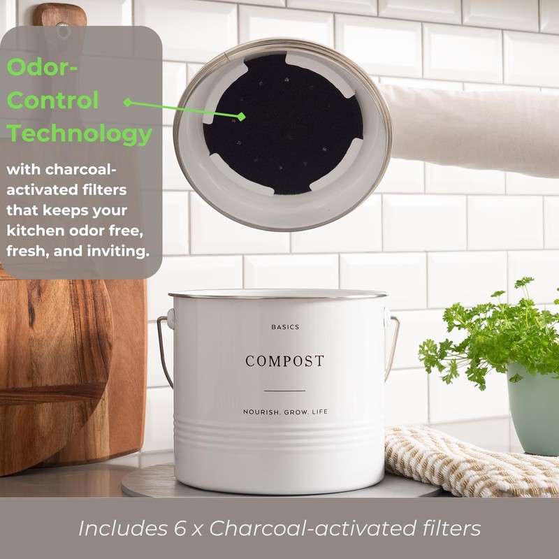 D'Lifeful Kitchen Compost Bin – 1.3 Gallon Countertop Farmhouse Compost