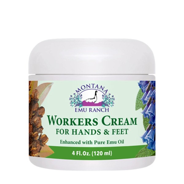 Montana Emu Ranch - Workers Cream for Hands and Feet - 4 Ounce Jar - Enhanced with Pure Emu Oil