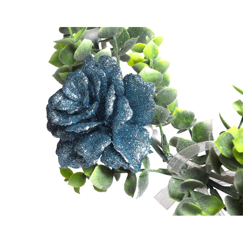 9 x Glitter Encrusted Ice Blue Flower 3D Clip On