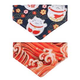 OHAYO Japanese Cat Bandana - 2 Pack | Bandana Collar Adjustable Japanese Style Kitten Premium Durable, Blue/Orange