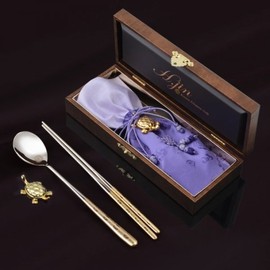 (H.jin) Hyunjin Baeksu Baekbok Vacuum Titanium Gold Spoon 1-Person Set / (H.jin)현진 백수백복 진공 티타늄금수저 1인세트