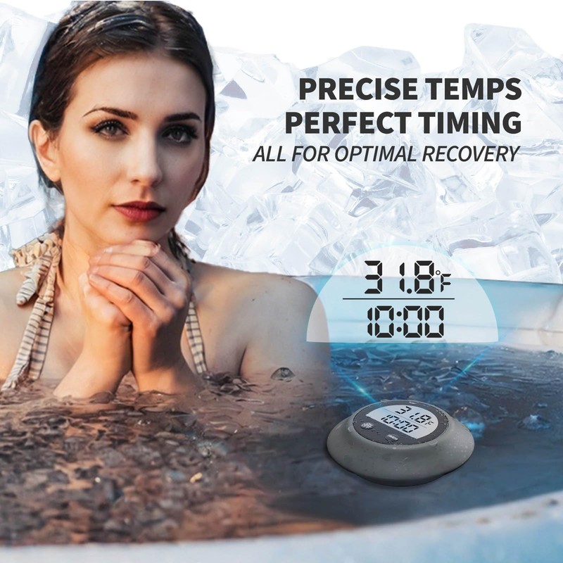 Silicone Cover Ice Bath Thermometer with Timer, Waterproof Floating Water