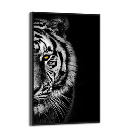 Framed Tiger Canvas Wall Art: Large Modern Majestic Wild Animal Picture Black and White Wildlife Artwork Vertical Dark Tigerish Portrait Painting for Living Room Bedroom